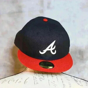 Atlanta Braves Multi Logo 59Fifty Fitted Hat Blue Size 7 Official On-Field Cap
